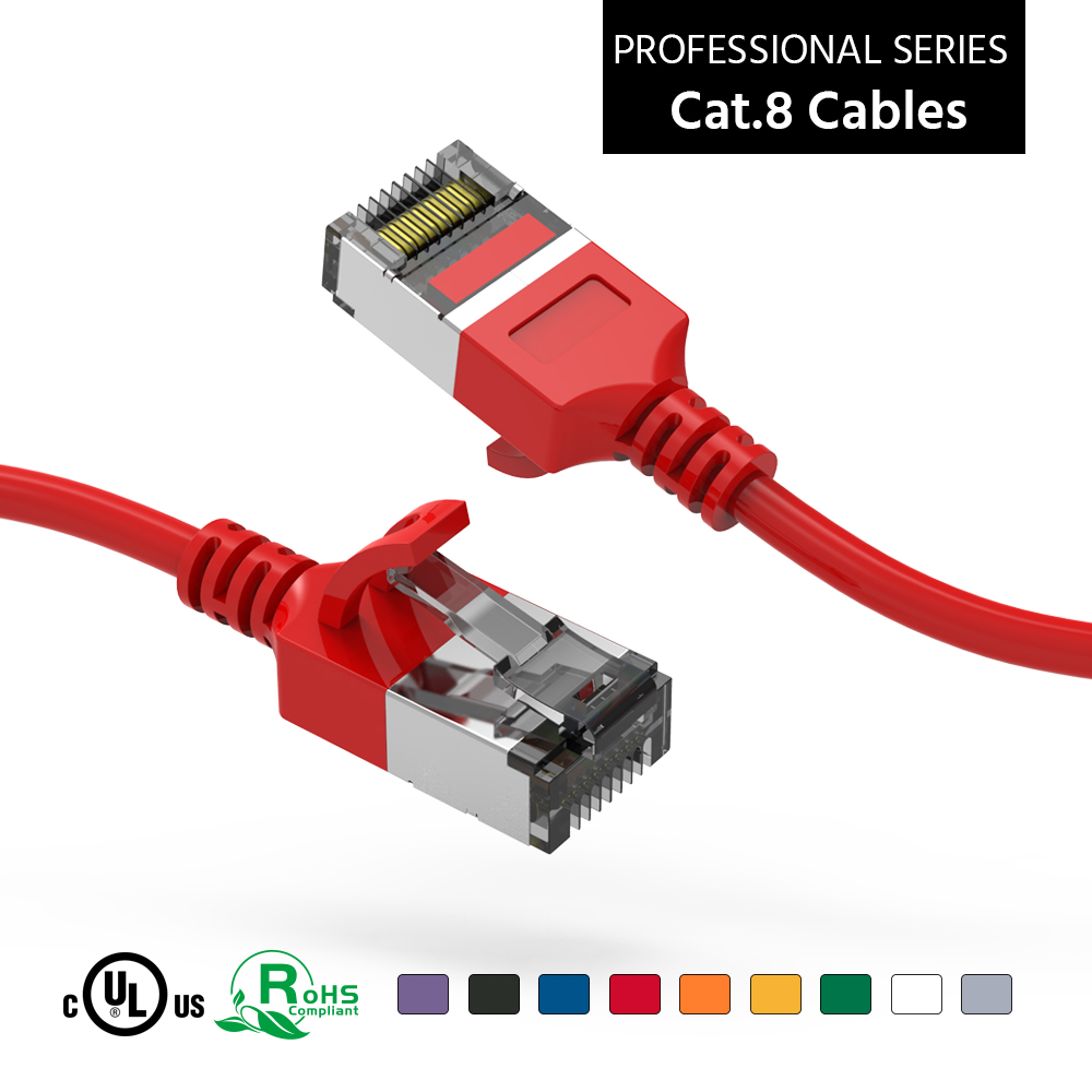 2Ft Cat 8 U/FTP Slim Ethernet Network Cable Red 30AWG SKU: ATDS100387RD -  American Teledata Store