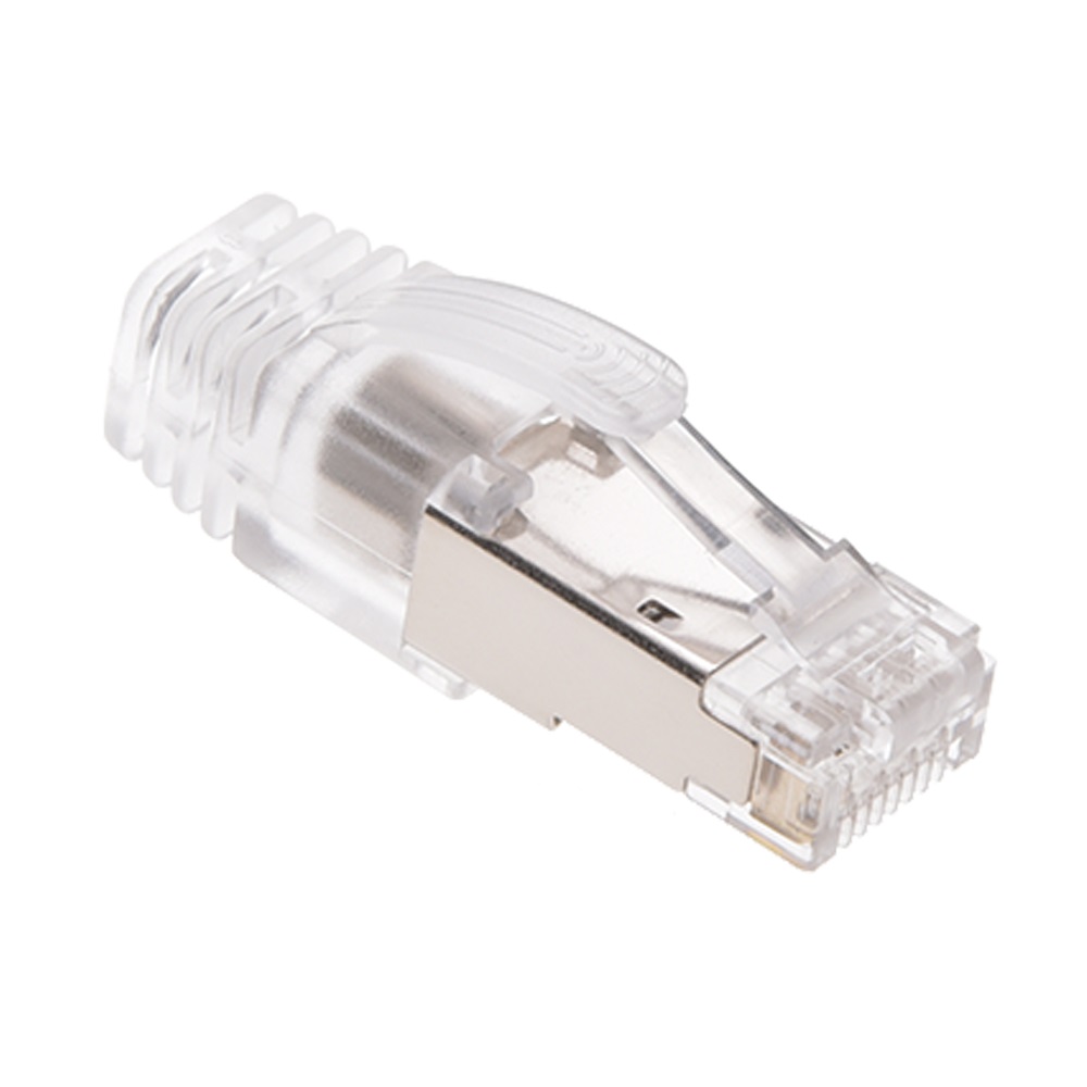 RJ45 CAT 8 Shielded Plug 50Micron 3prong with Clear Boot (20pack) SKU:  ATDS101426-20