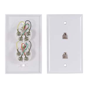 (Discontinued Product) RJ11 Modular Dual Port Wall Plate White, Smooth ...