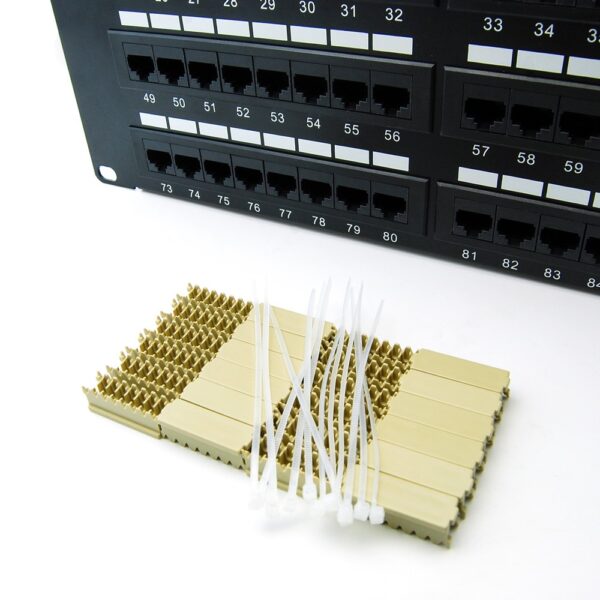 CAT 5E 96-Port Patch Panel Rackmount - Front View with Accessories