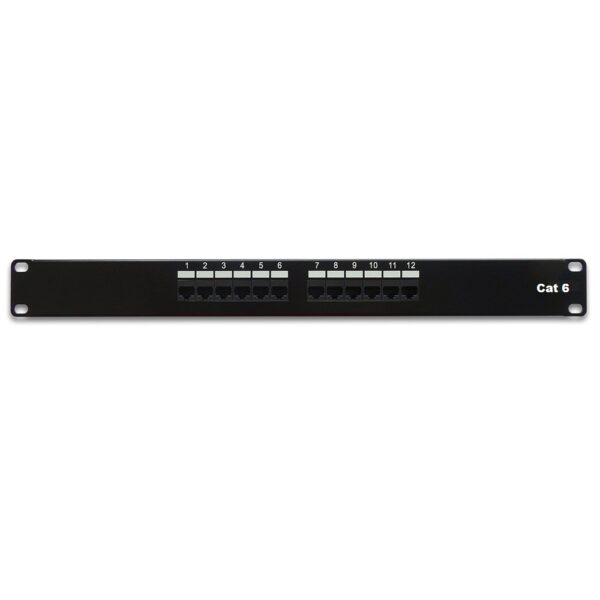 CAT 6 12-Port Patch Panel Rackmount - Front View