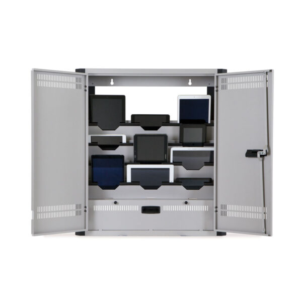 Wall Mount Charging Station - Application View - Various Tablets, Both Doors Open