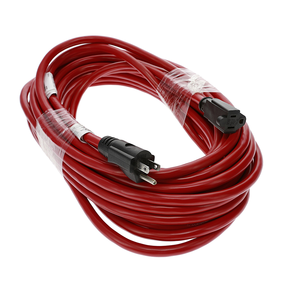 50Ft 12/3 SJTW Red Power Extension Cord, Black Plug (SKU